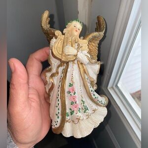Gold and Cream Angel Figurine with Harp